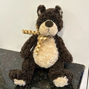 Gund brown teddy bear BIXBY 15154 Tan Plaid Bow sitting 12" Striped Yellow
